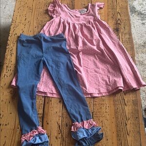 Southern style boutique pink w/white polka dots dress or tunic and leggings sz 8